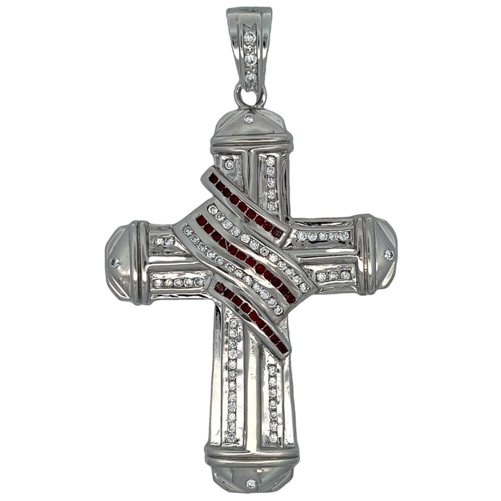 Thick Ribbon Cross CZ Iced Out Pendant