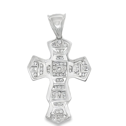 Thick Sharp Cross CZ Pendant .925 Sterling Silver