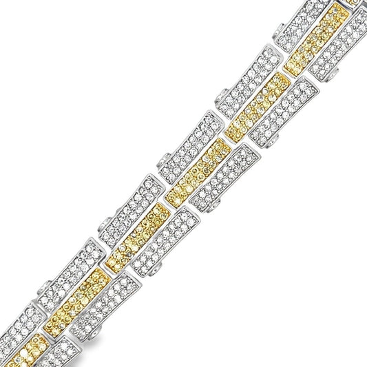 Triple Bar Yellow CZ Iced Out Bracelet .925 Sterling Silver