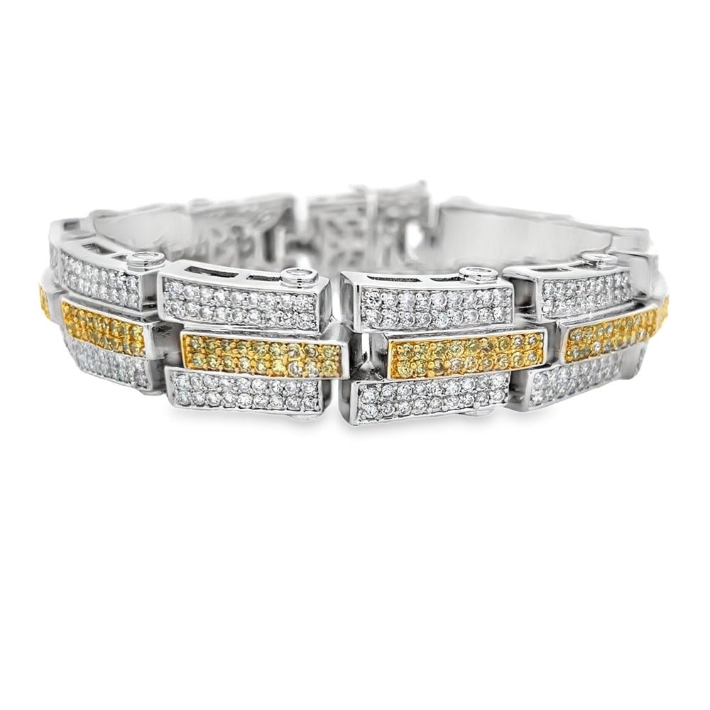 Triple Bar Yellow CZ Iced Out Bracelet .925 Sterling Silver