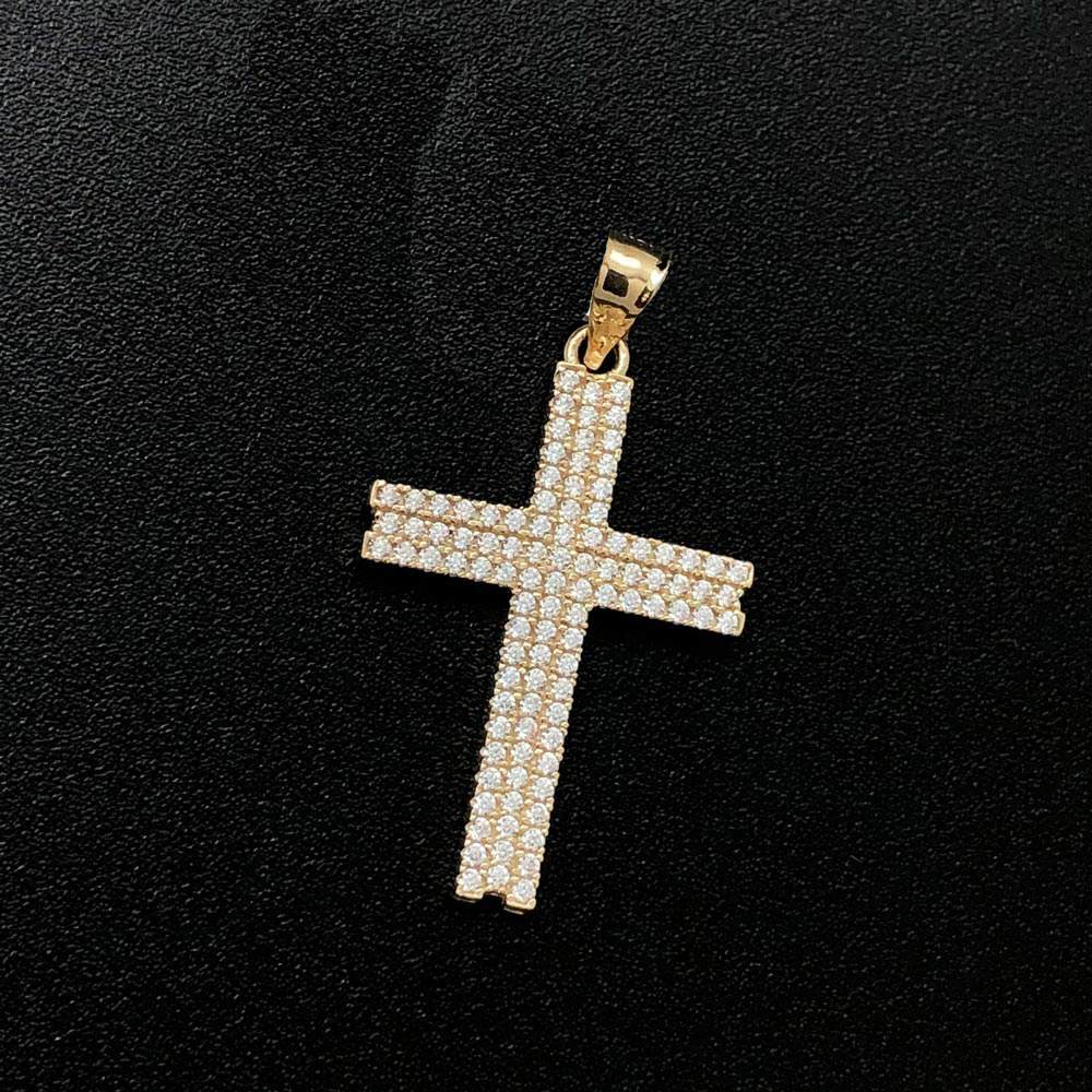 Triple Cross CZ 10K Yellow Gold Pendant