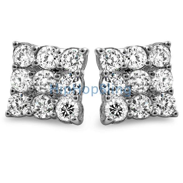 Triple Diamond CZ Rhodium Bling Bling Earrings