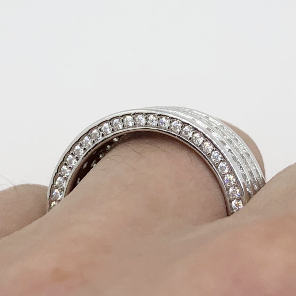 Triple Row CZ Eternity Band Bling Bling Ring in Rhodium