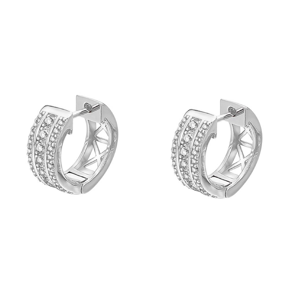 Triple Row CZ Huggie Hoop Iced Out Earrings .925 Silver
