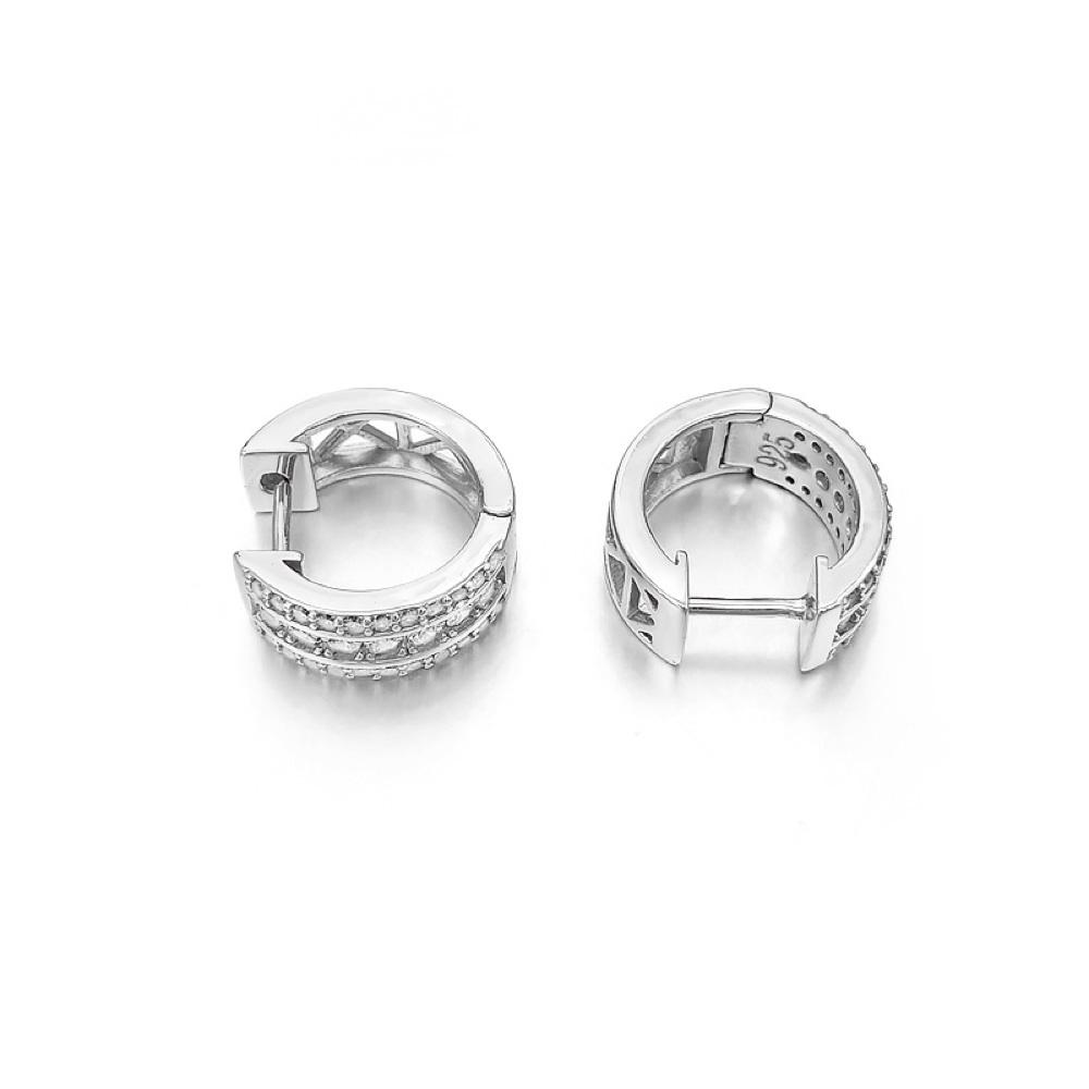 Triple Row CZ Huggie Hoop Iced Out Earrings .925 Silver