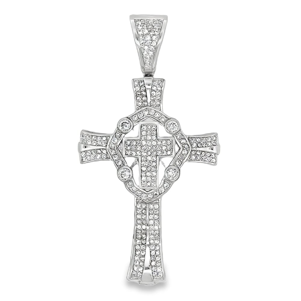 Unique Custom Cross CZ Pendant .925 Sterling Silver