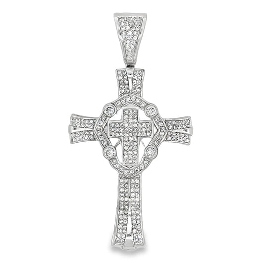 Unique Custom Cross CZ Pendant .925 Sterling Silver
