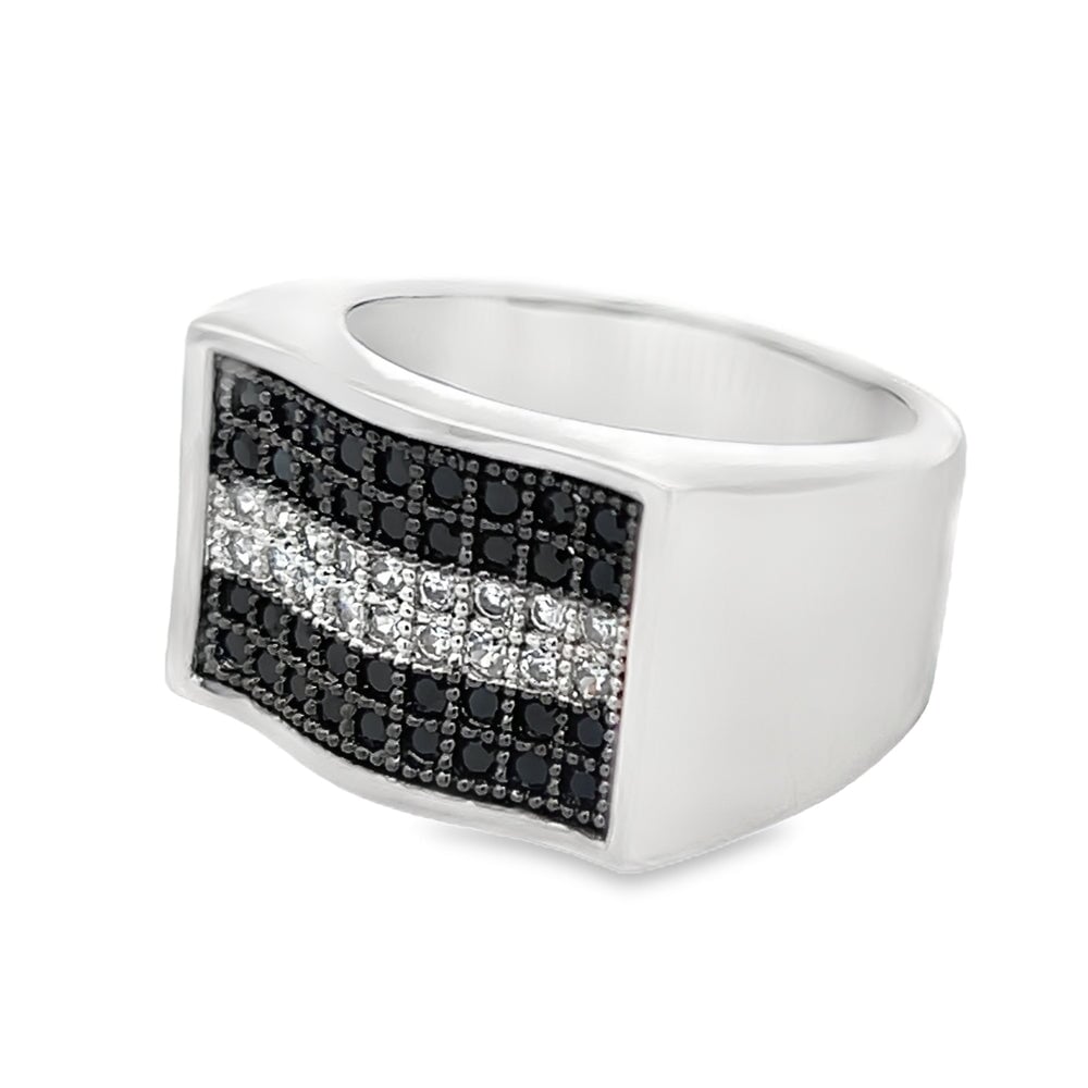 Waves Black & White CZ Ring .925 Sterling Silver
