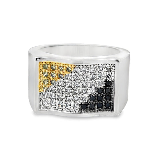 Waves Yellow & Black & White CZ Ring .925 Sterling Silver