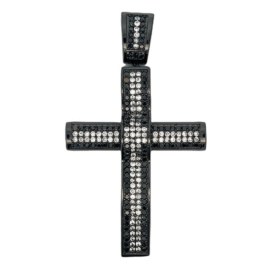 White/ Black CZ Cross Iced Out Pendant