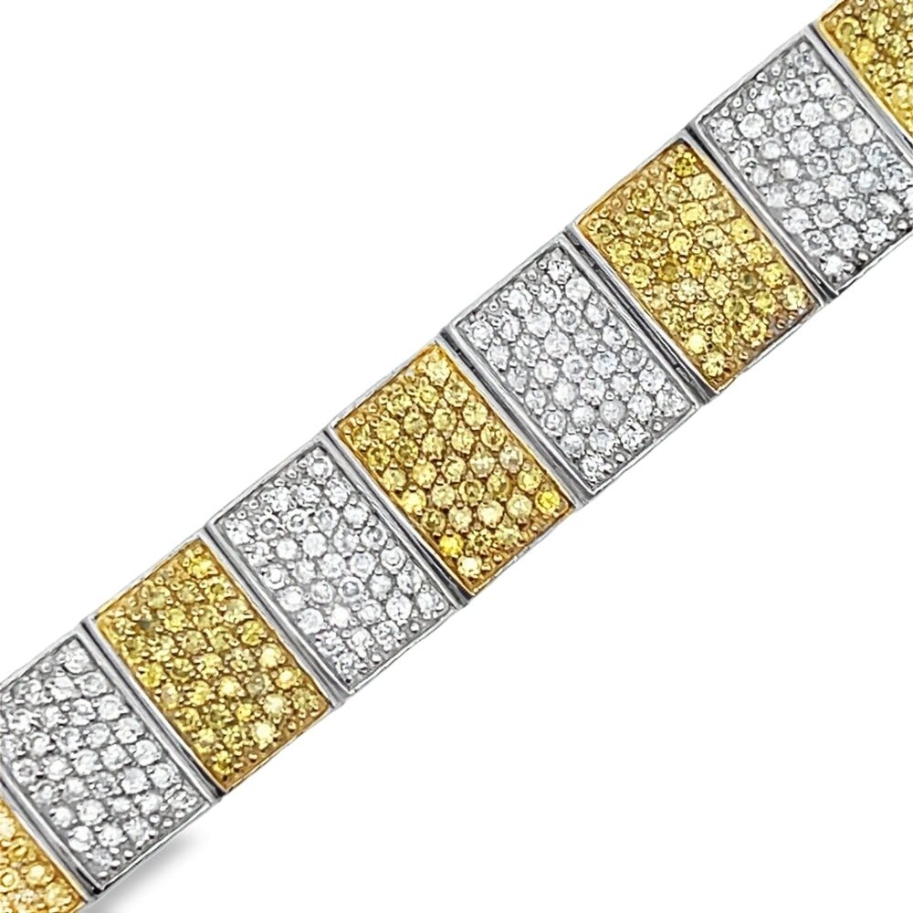 White & Yellow Boxy CZ Iced Out Bracelet .925 Sterling Silver