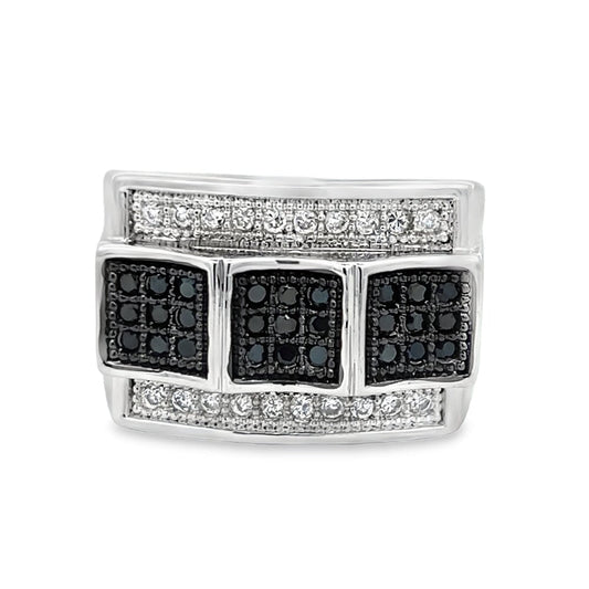 Winner Black & White CZ Ring .925 Sterling Silver