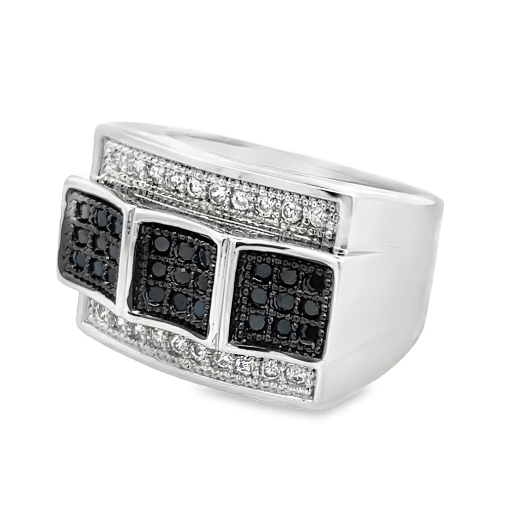 Winner Black & White CZ Ring .925 Sterling Silver