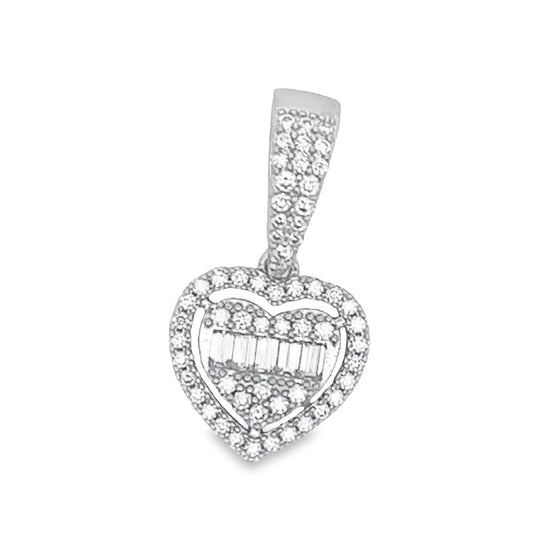 Womens Heart Baguette VVS Moissanite Pendant .925 Sterling Silver