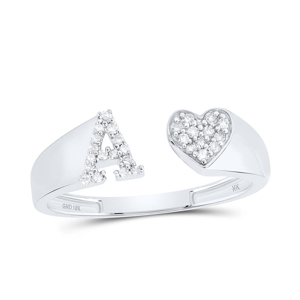 Womens Initial Letter Heart Diamond Ring 10K Gold