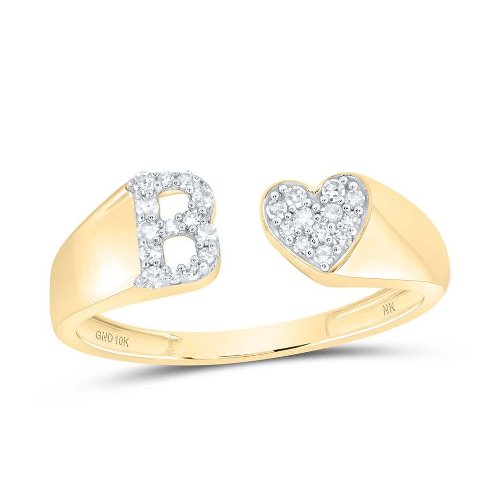 Womens Initial Letter Heart Diamond Ring 10K Gold