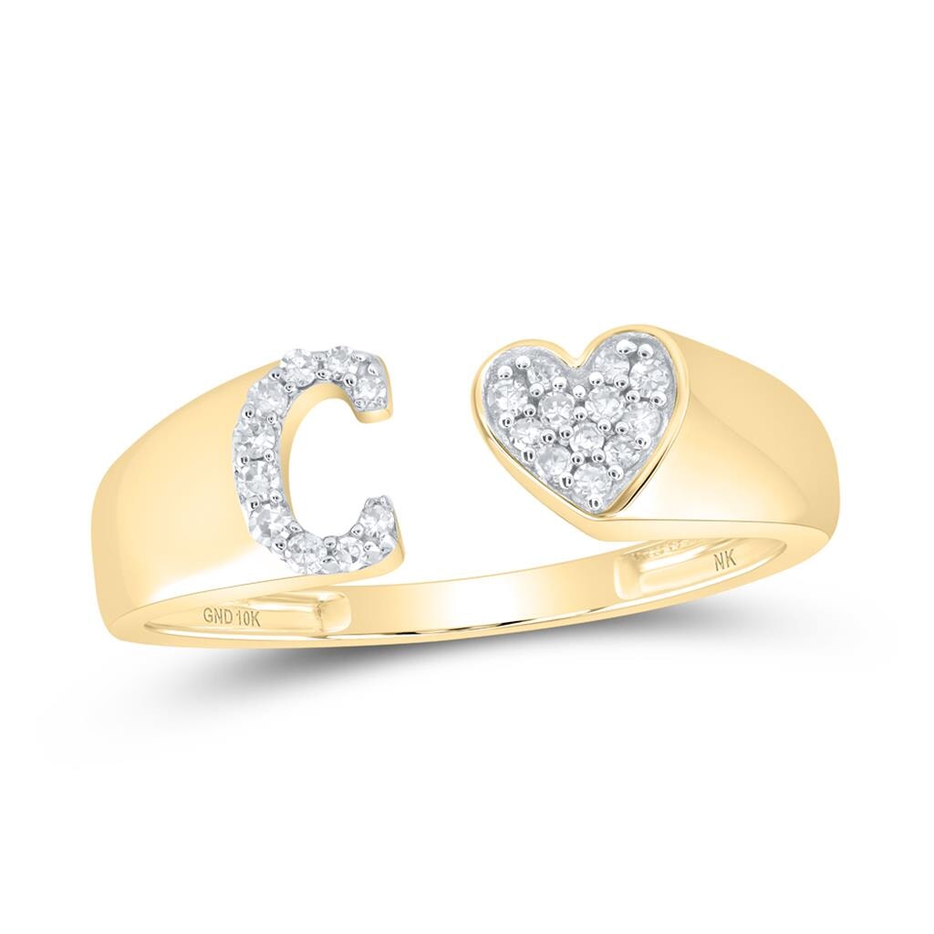 Womens Initial Letter Heart Diamond Ring 10K Gold