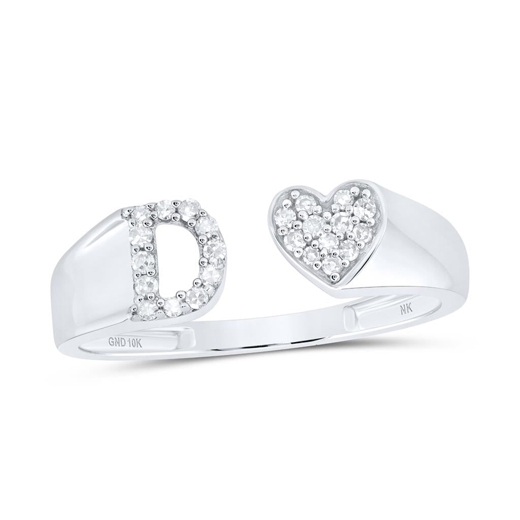 Womens Initial Letter Heart Diamond Ring 10K Gold