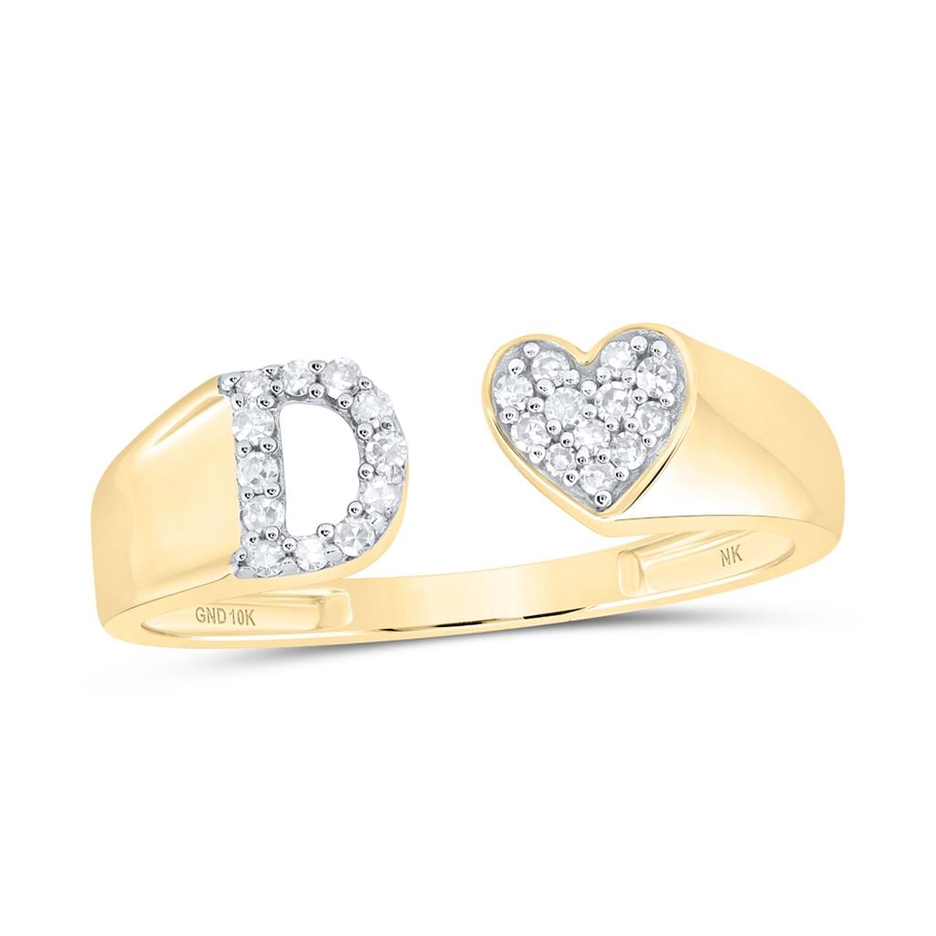 Womens Initial Letter Heart Diamond Ring 10K Gold