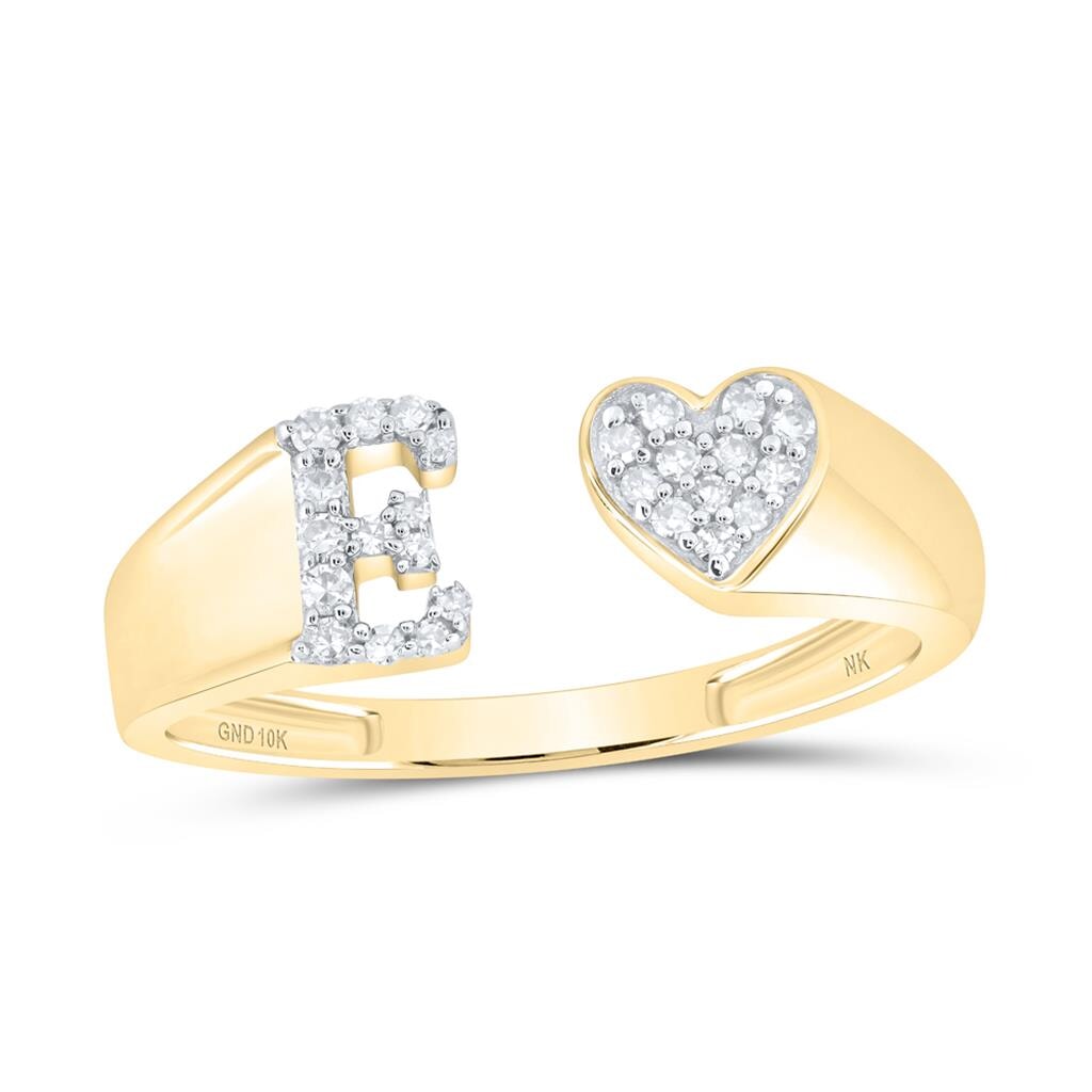 Womens Initial Letter Heart Diamond Ring 10K Gold