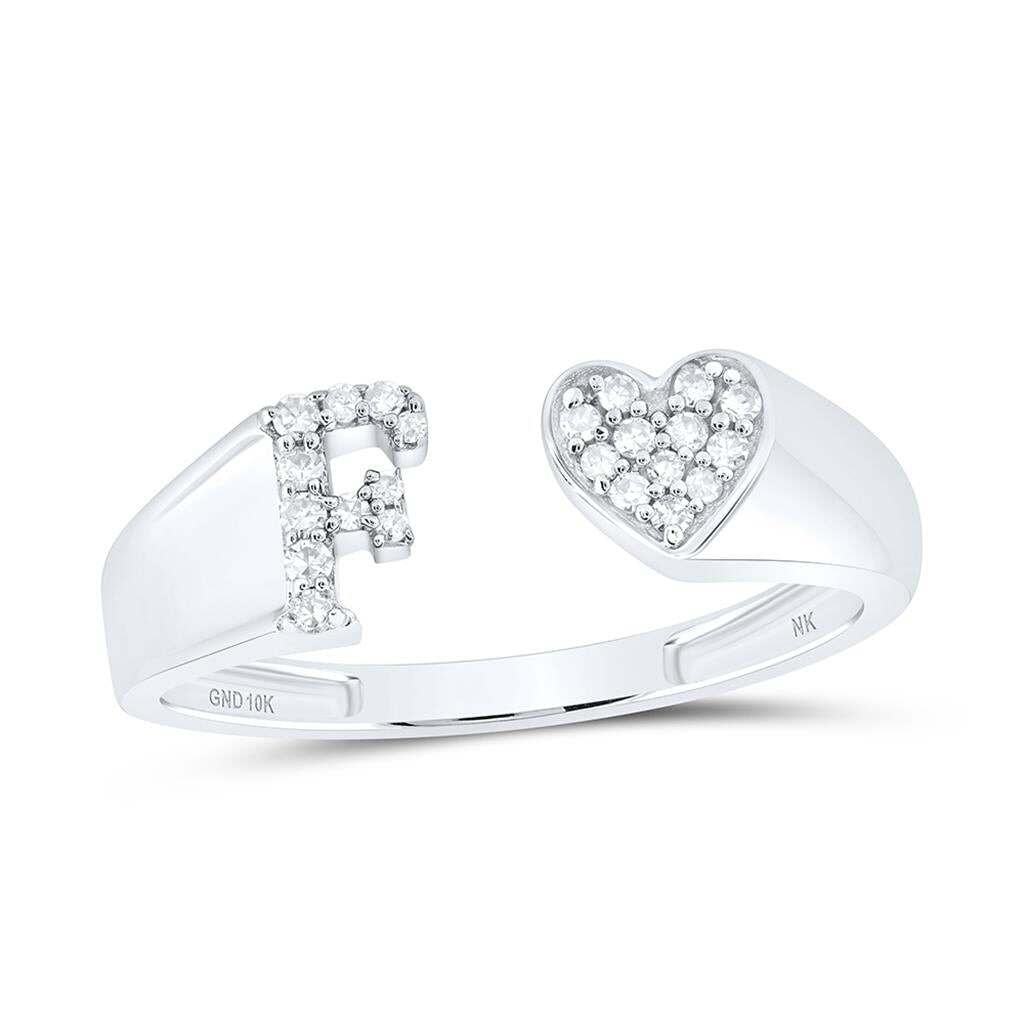 Womens Initial Letter Heart Diamond Ring 10K Gold