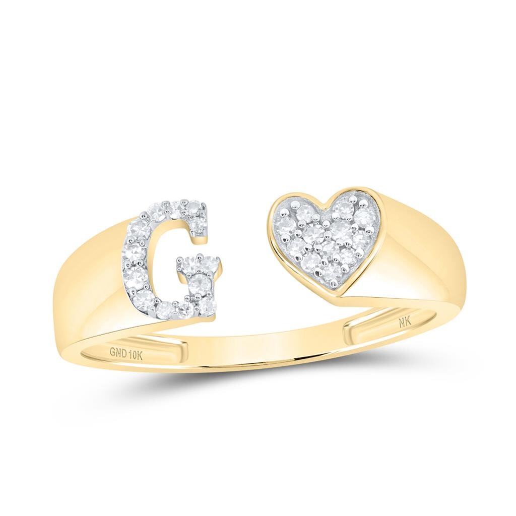 Womens Initial Letter Heart Diamond Ring 10K Gold