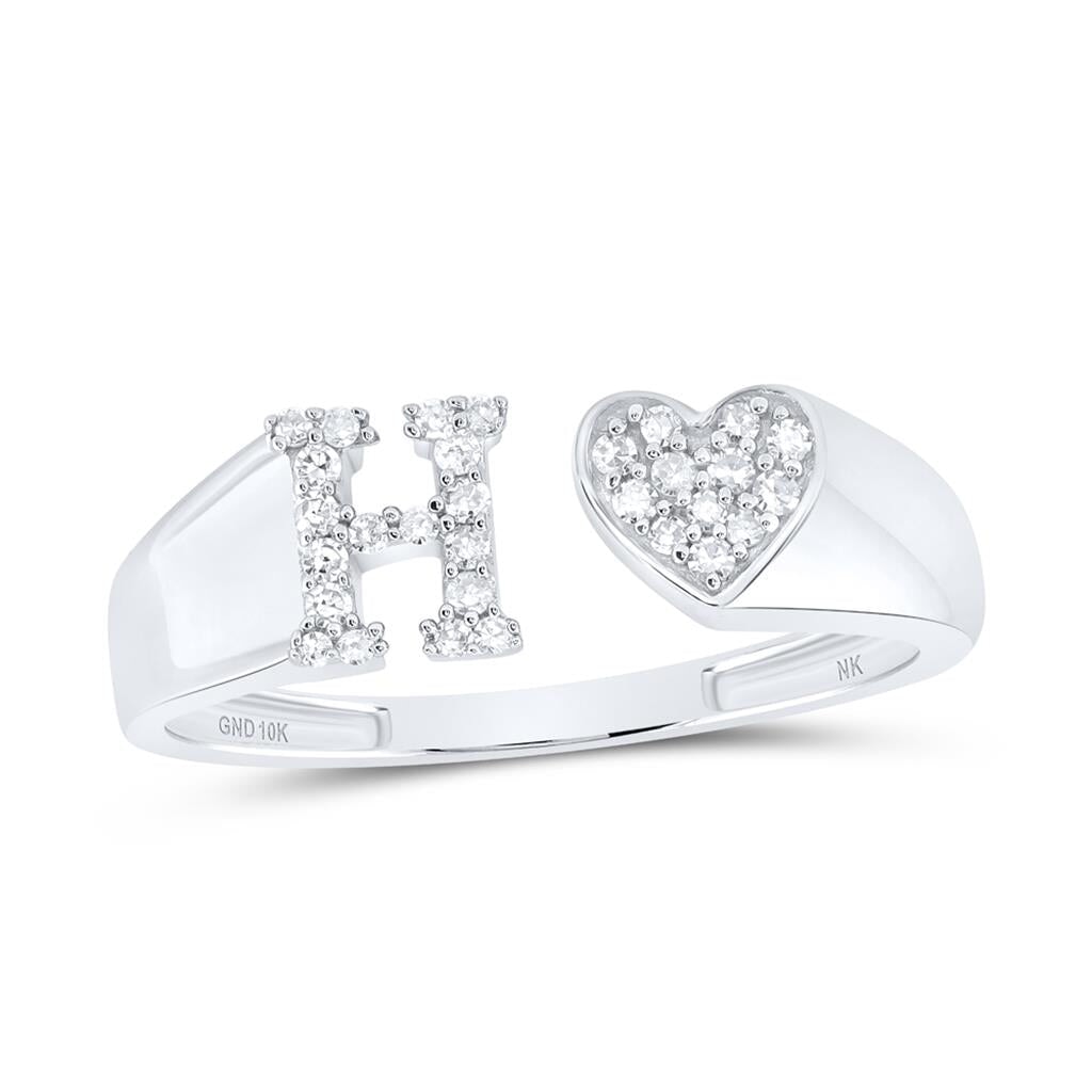Womens Initial Letter Heart Diamond Ring 10K Gold