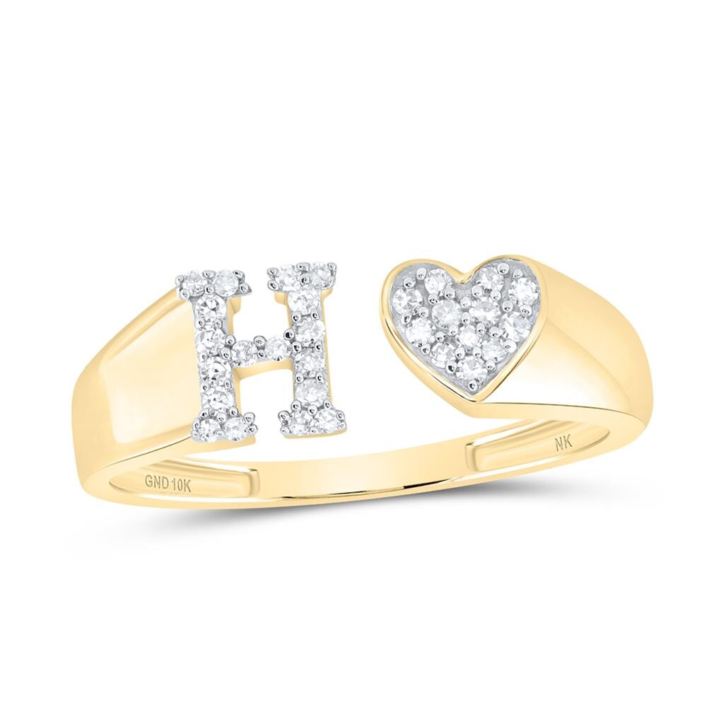 Womens Initial Letter Heart Diamond Ring 10K Gold