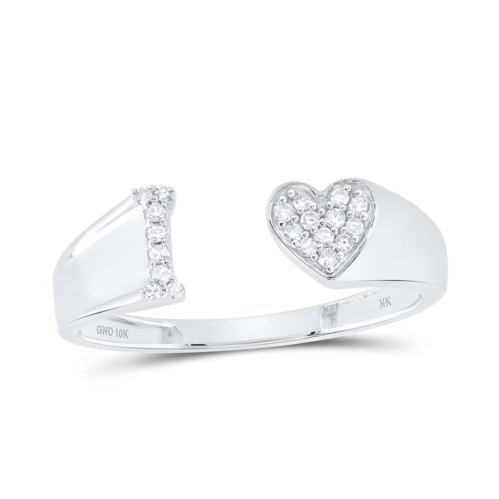 Womens Initial Letter Heart Diamond Ring 10K Gold