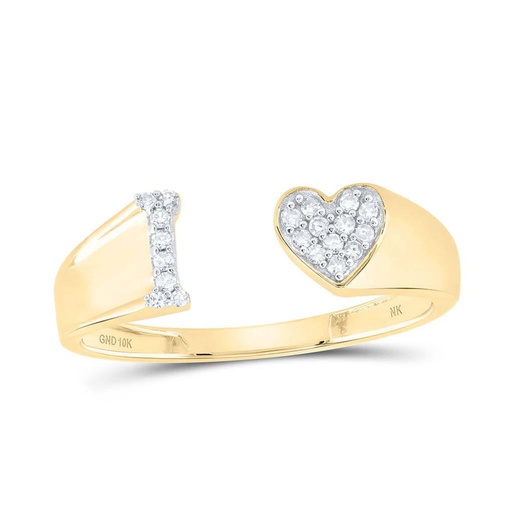 Womens Initial Letter Heart Diamond Ring 10K Gold