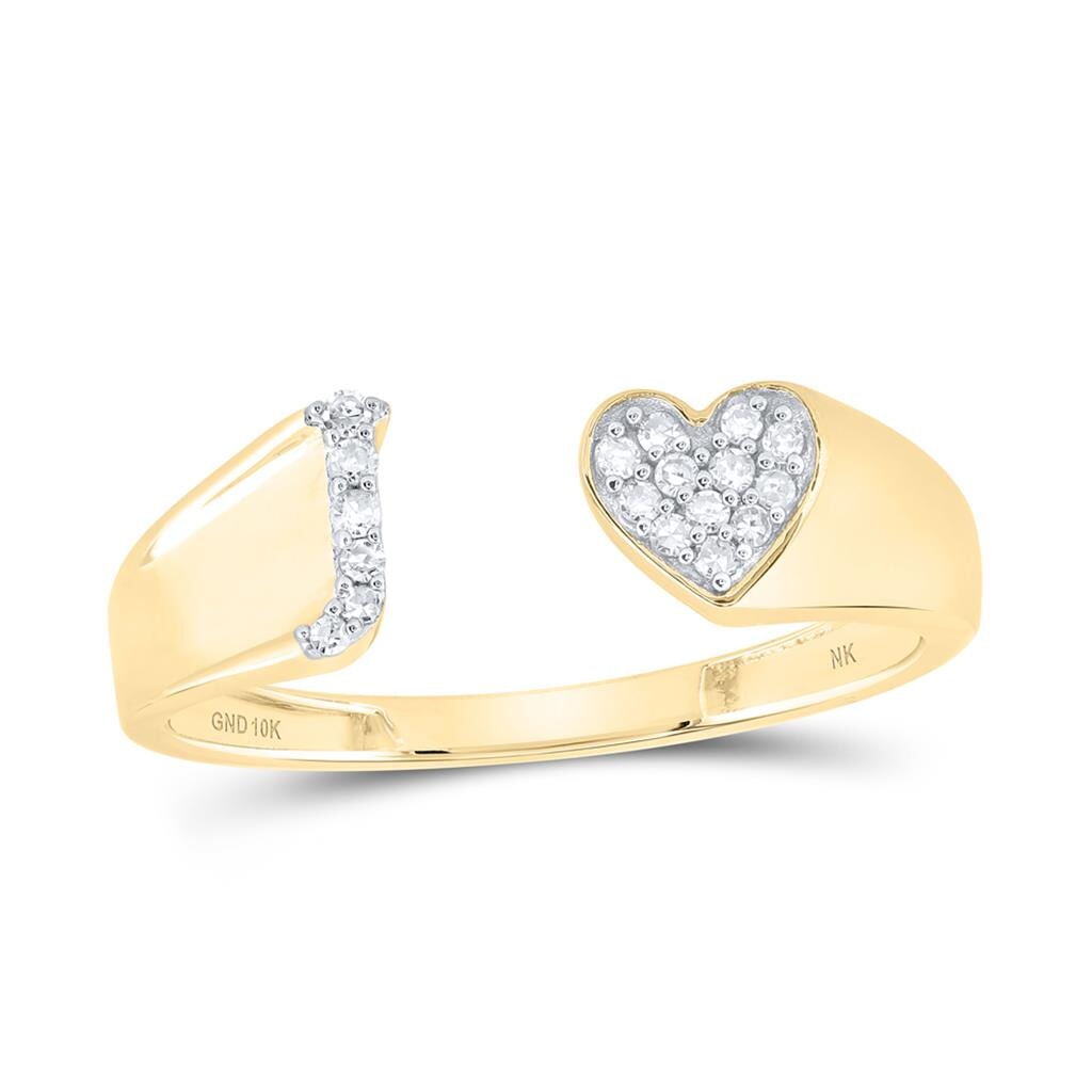 Womens Initial Letter Heart Diamond Ring 10K Gold