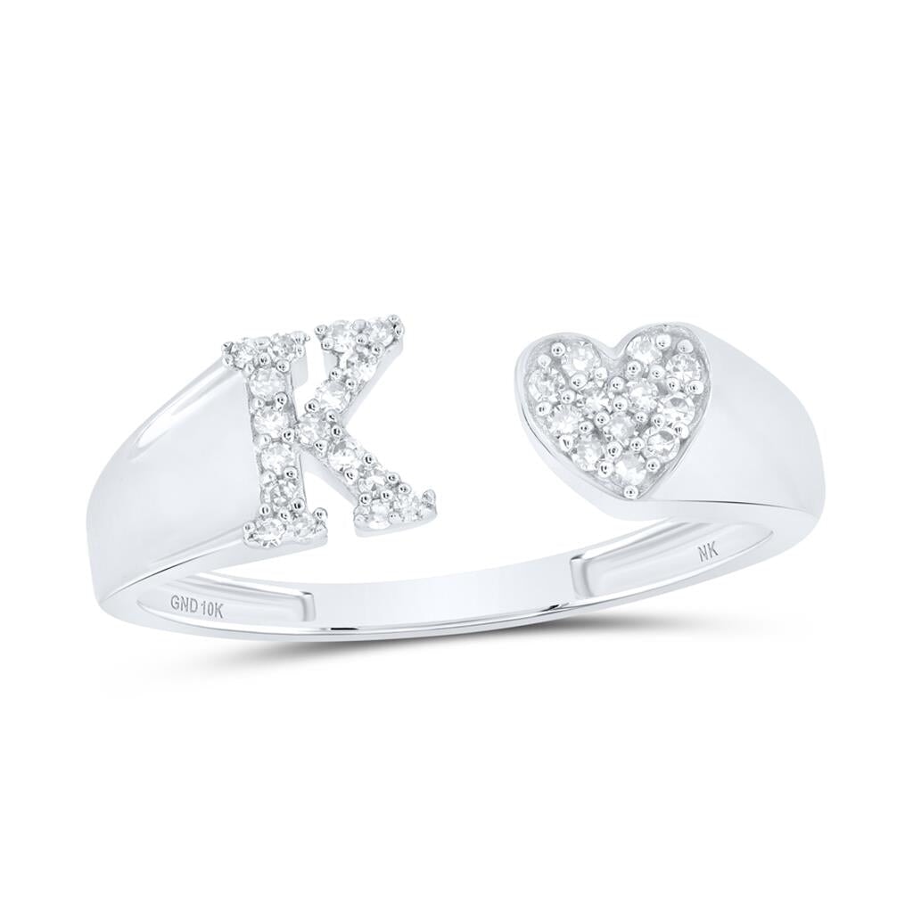 Womens Initial Letter Heart Diamond Ring 10K Gold