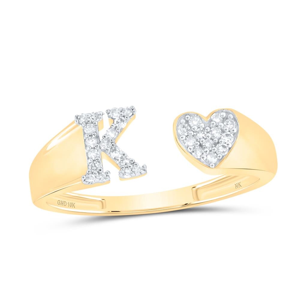Womens Initial Letter Heart Diamond Ring 10K Gold