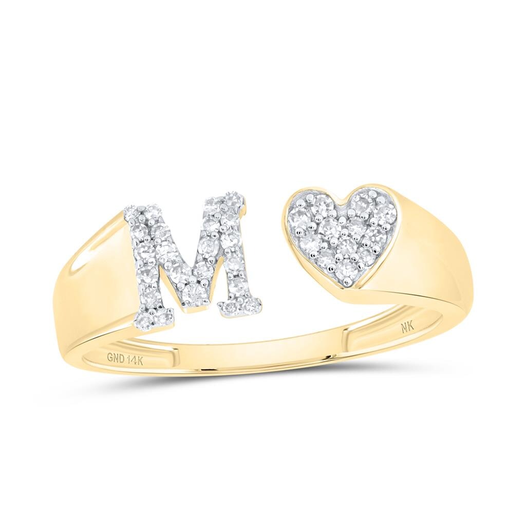 Womens Initial Letter Heart Diamond Ring 10K Gold
