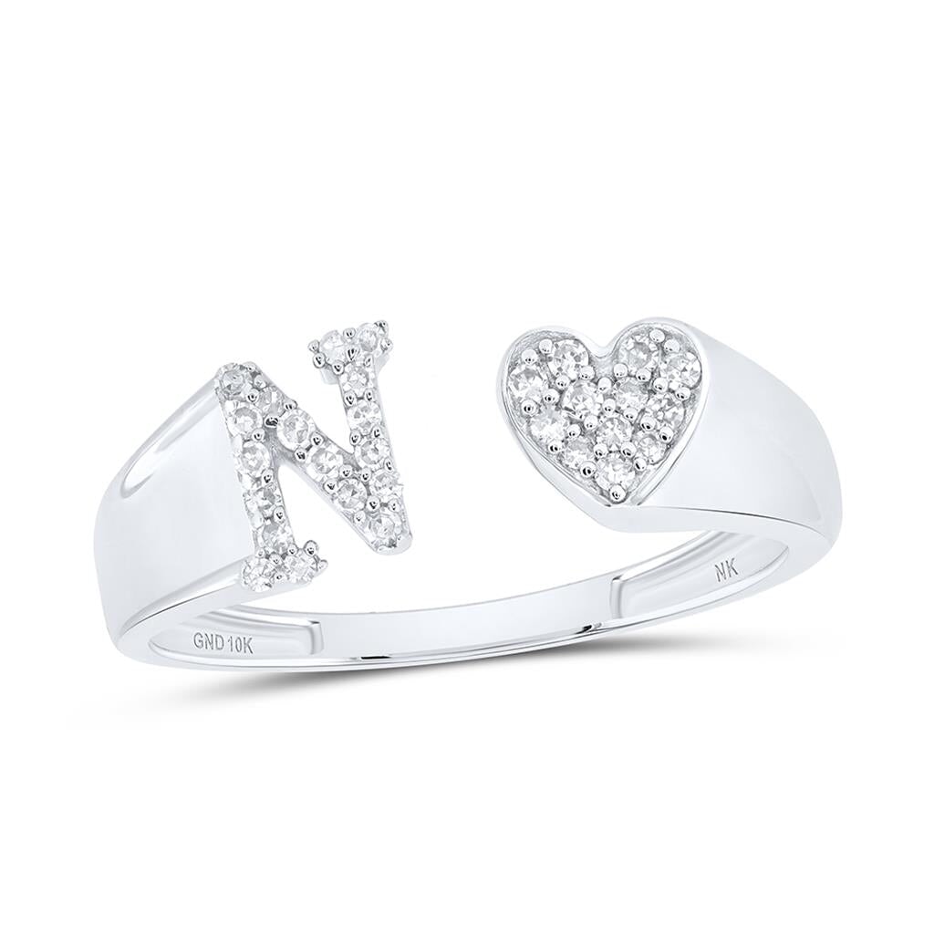 Womens Initial Letter Heart Diamond Ring 10K Gold