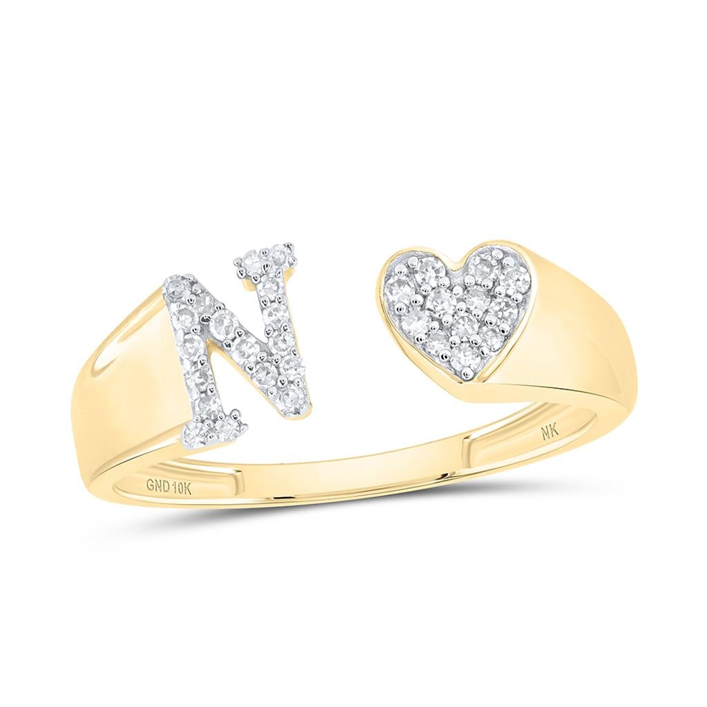 Womens Initial Letter Heart Diamond Ring 10K Gold