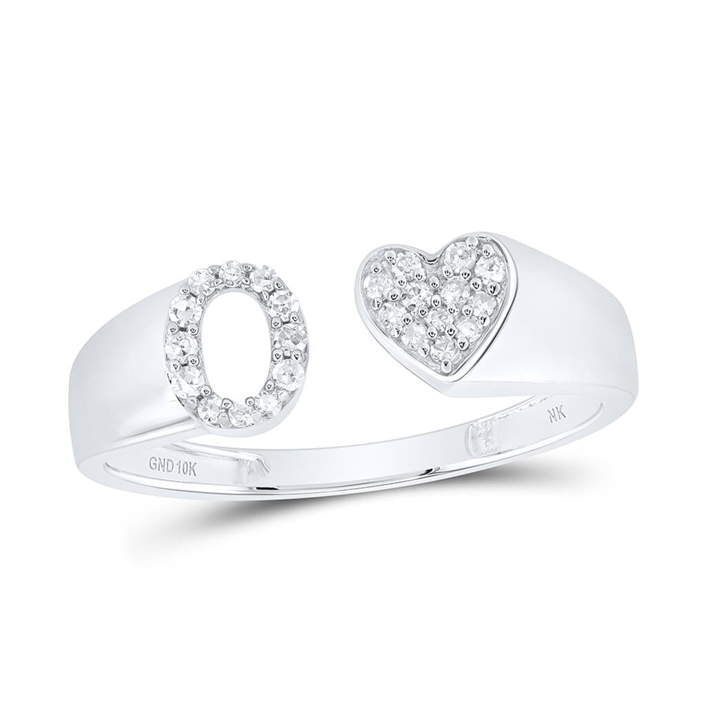 Womens Initial Letter Heart Diamond Ring 10K Gold