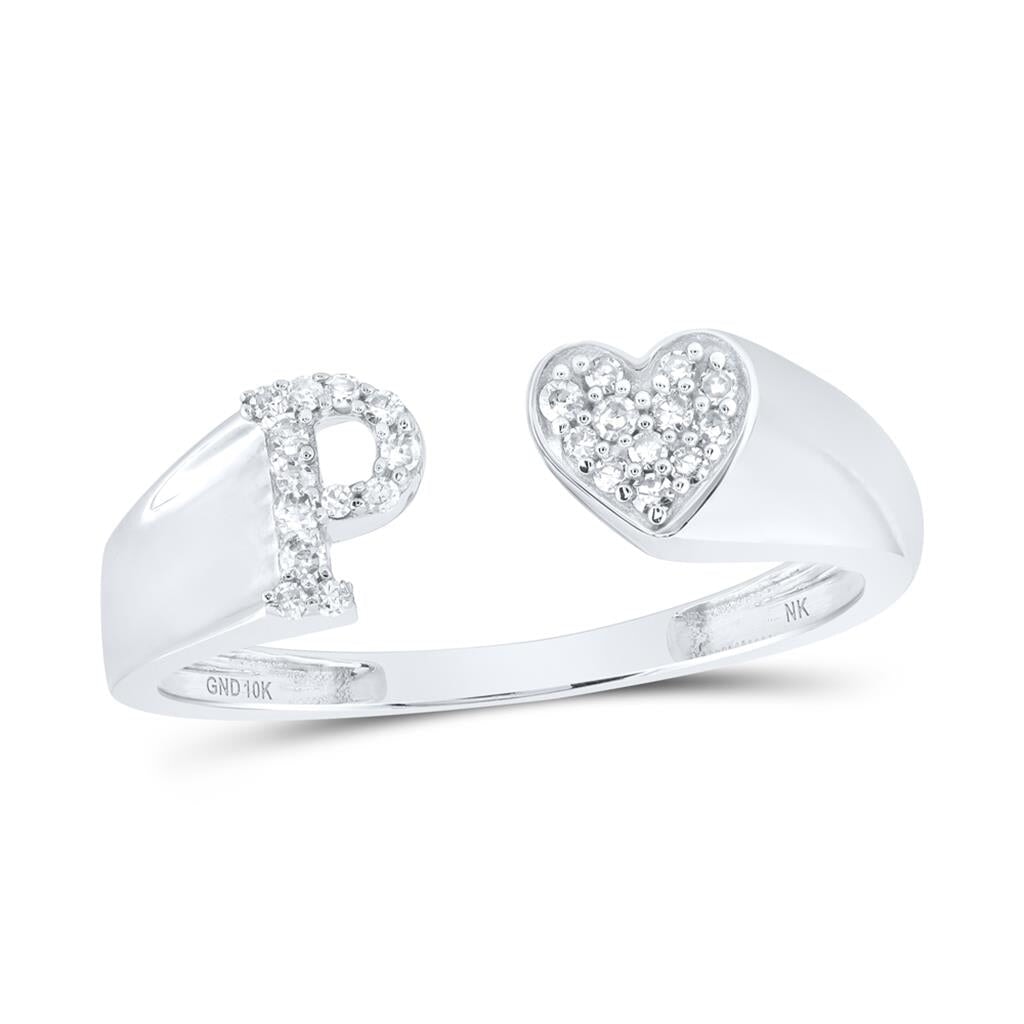 Womens Initial Letter Heart Diamond Ring 10K Gold