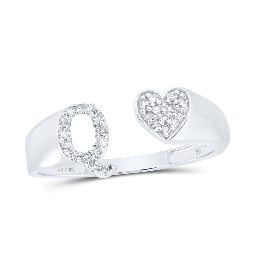 Womens Initial Letter Heart Diamond Ring 10K Gold