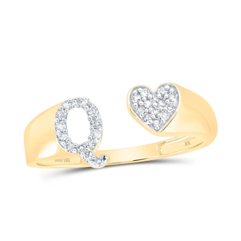 Womens Initial Letter Heart Diamond Ring 10K Gold