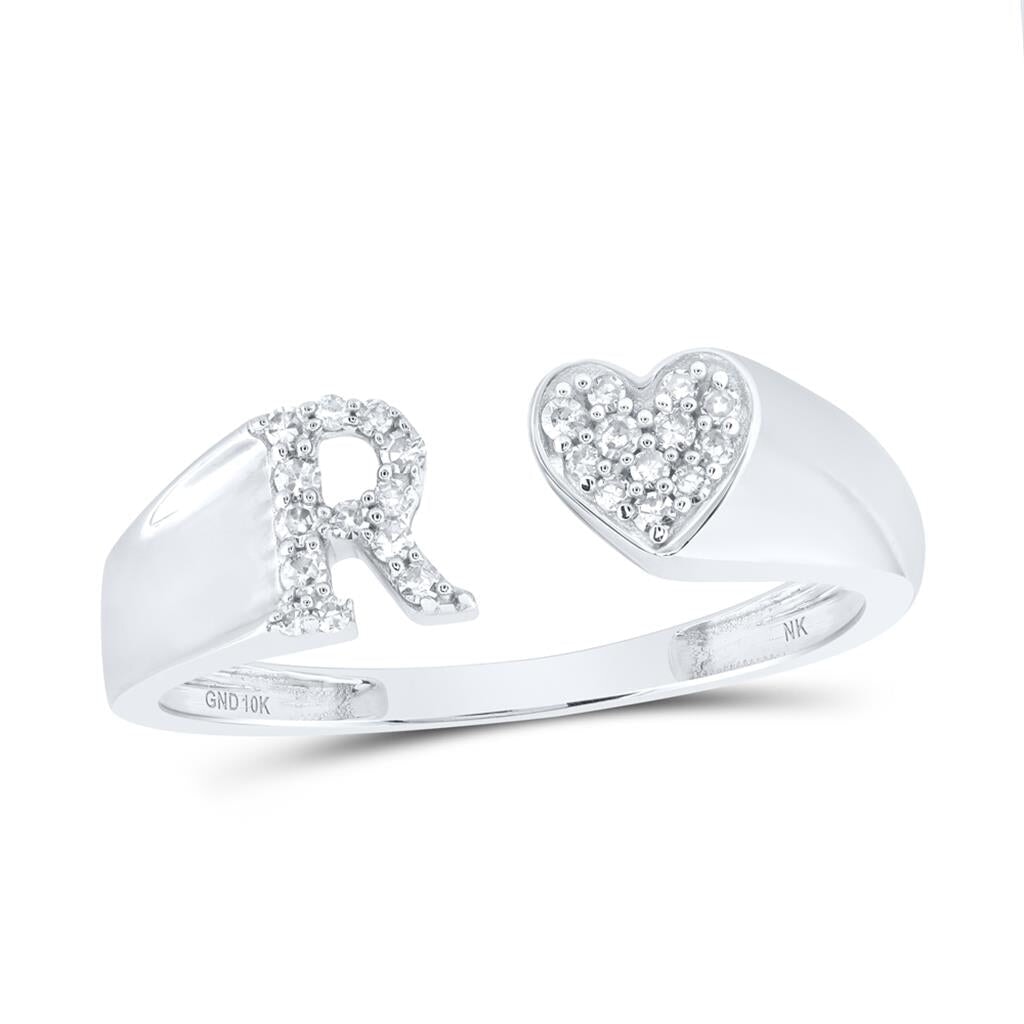 Womens Initial Letter Heart Diamond Ring 10K Gold