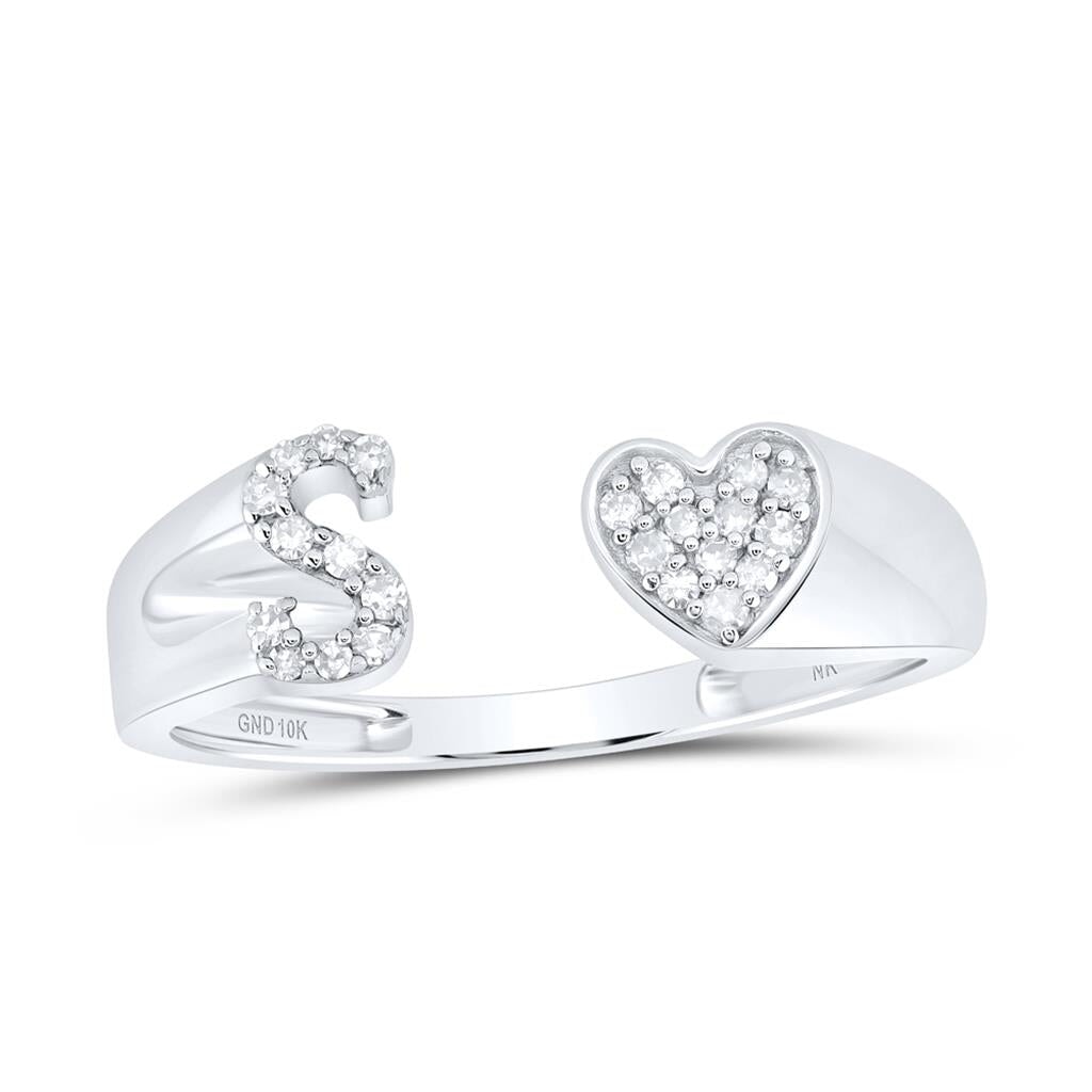 Womens Initial Letter Heart Diamond Ring 10K Gold
