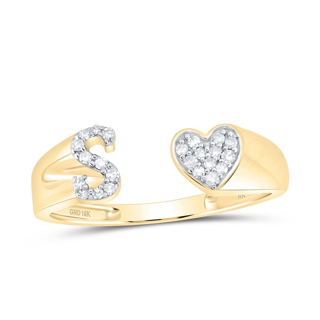 Womens Initial Letter Heart Diamond Ring 10K Gold