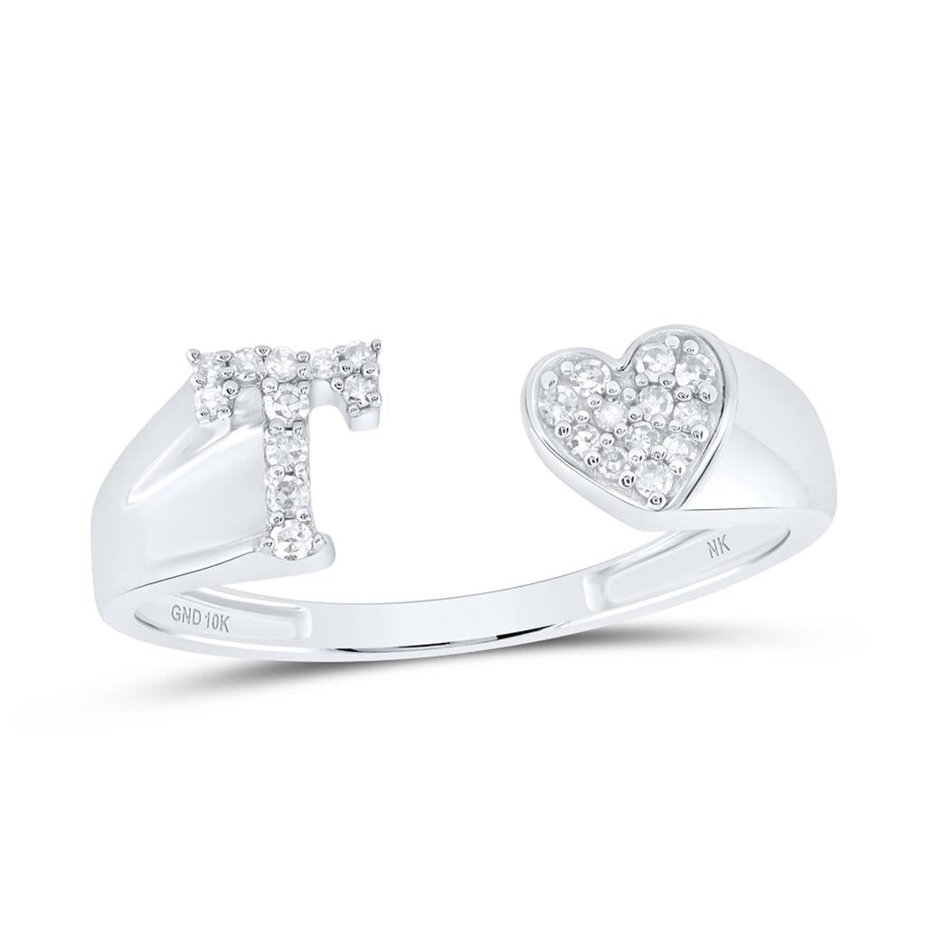 Womens Initial Letter Heart Diamond Ring 10K Gold