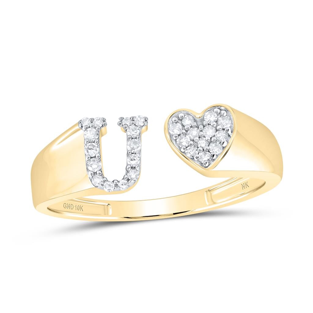 Womens Initial Letter Heart Diamond Ring 10K Gold
