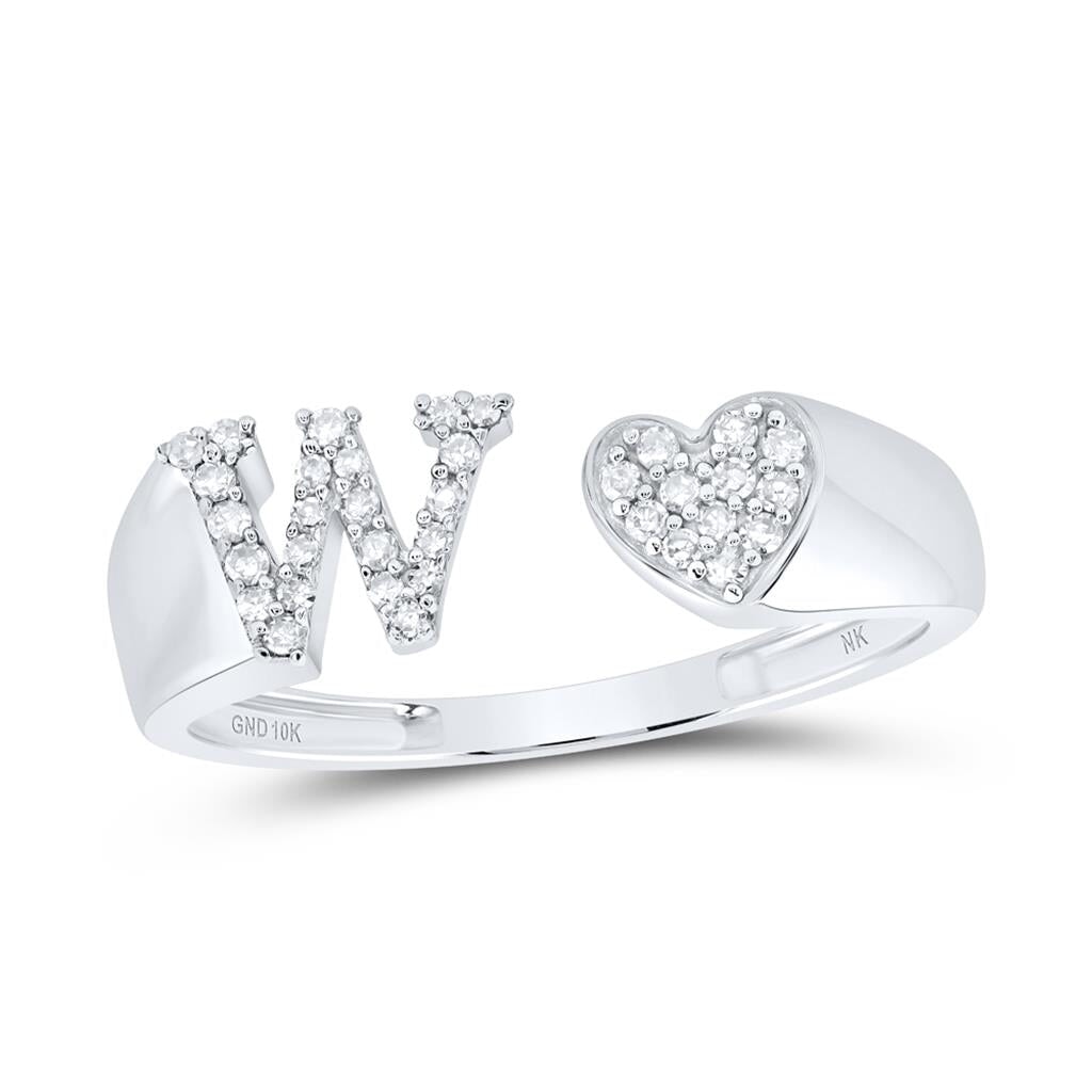 Womens Initial Letter Heart Diamond Ring 10K Gold