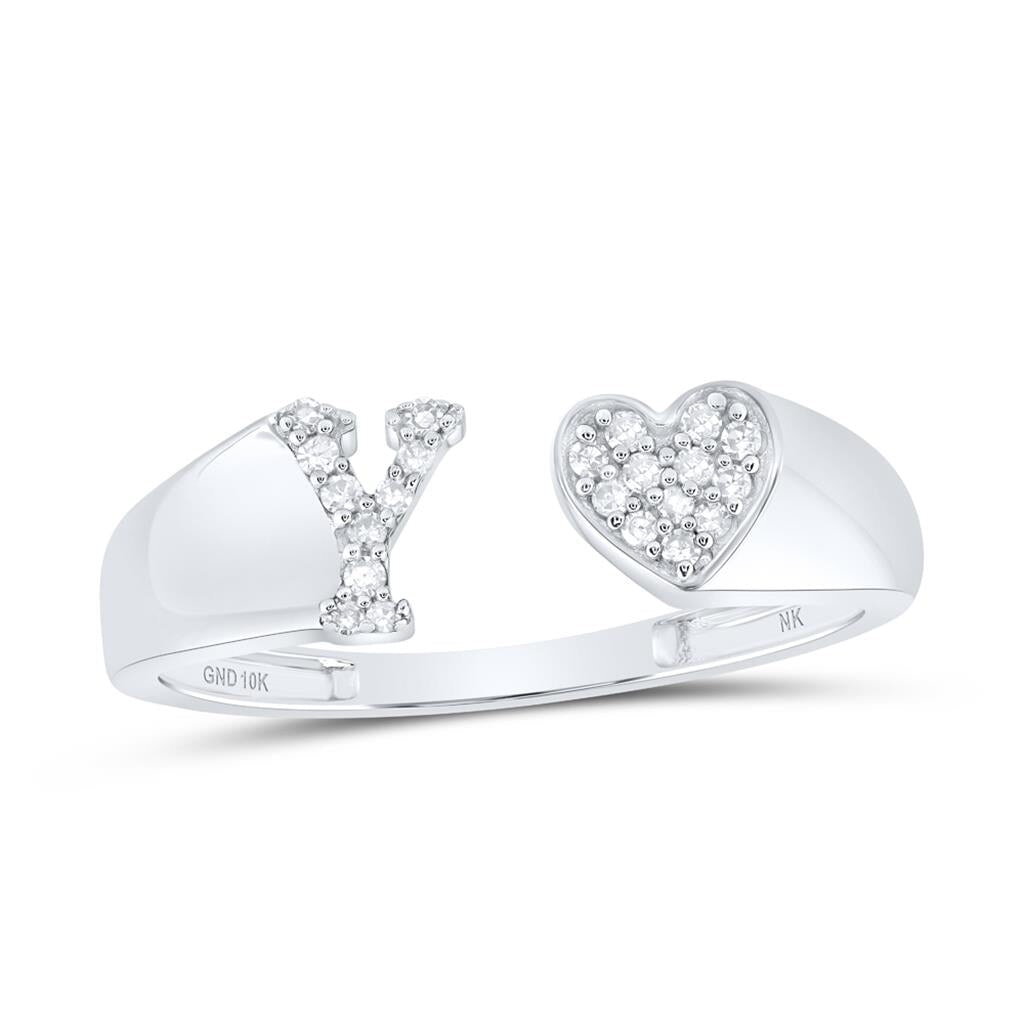 Womens Initial Letter Heart Diamond Ring 10K Gold