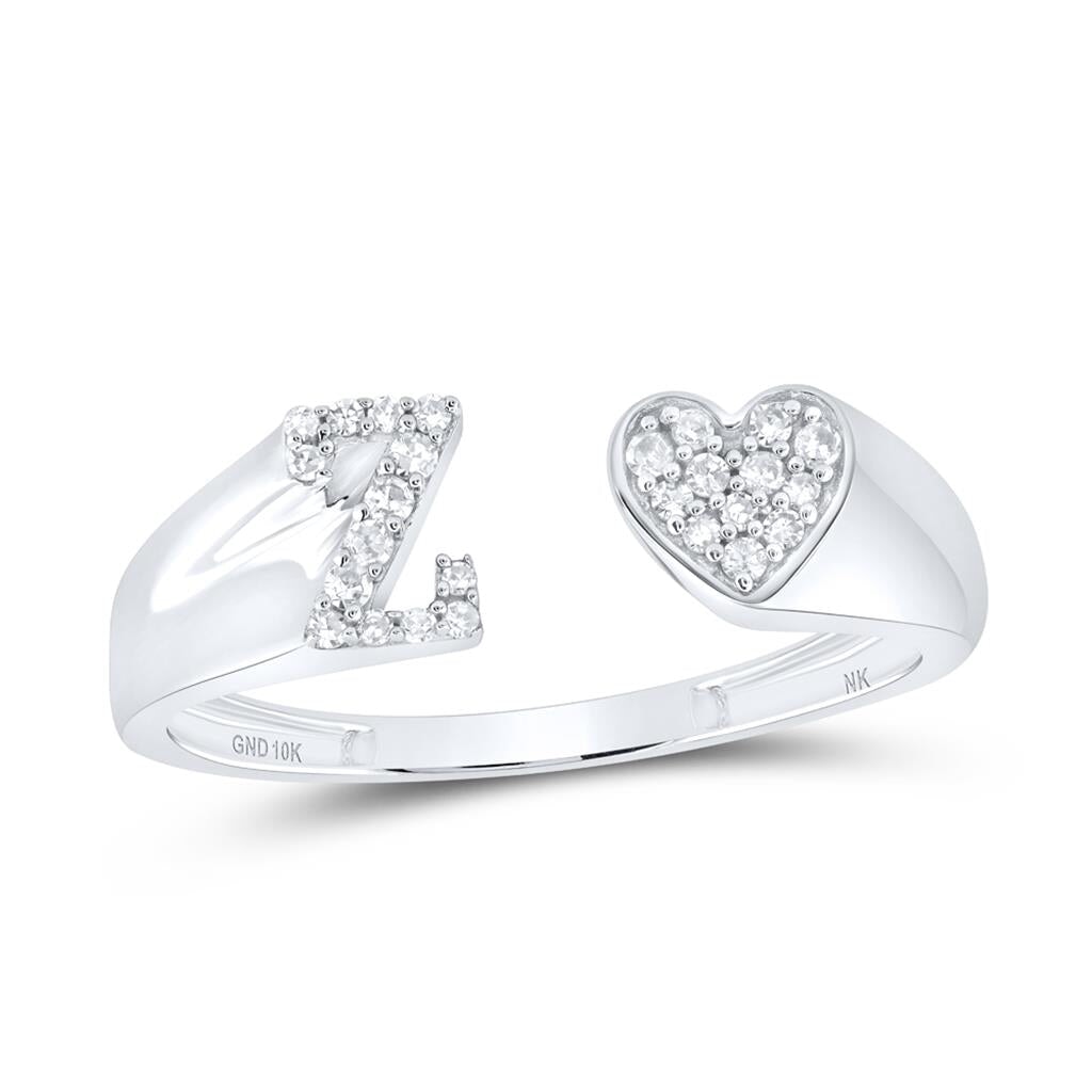 Womens Initial Letter Heart Diamond Ring 10K Gold