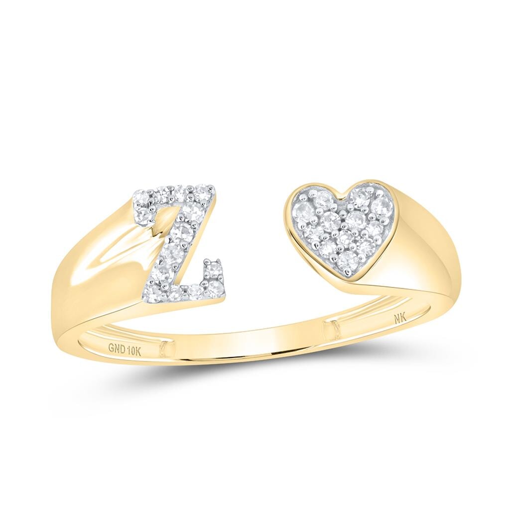 Womens Initial Letter Heart Diamond Ring 10K Gold
