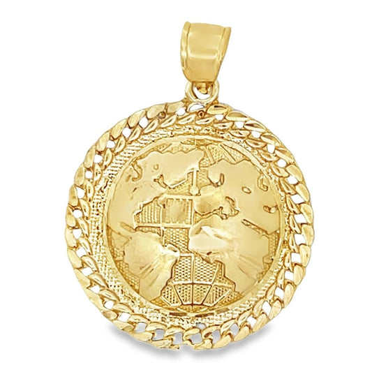 World Globe Cuban 10K Yellow Gold Pendant